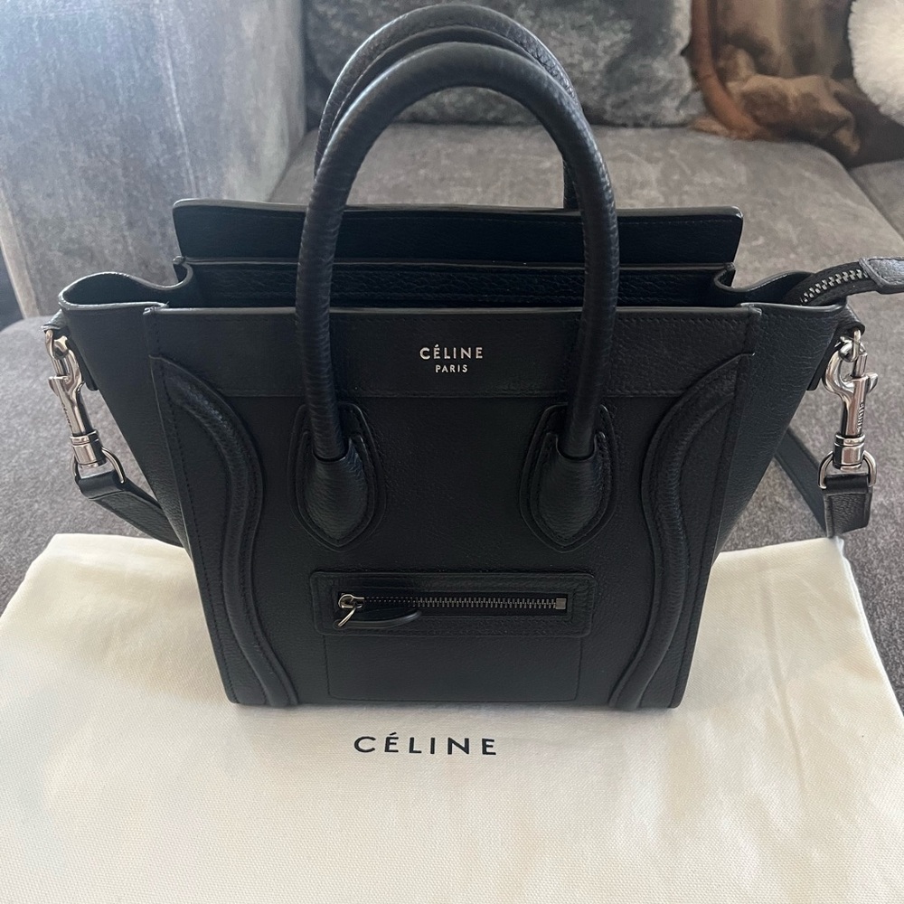 Celine Black Nano Luggage Drummed Calfskin